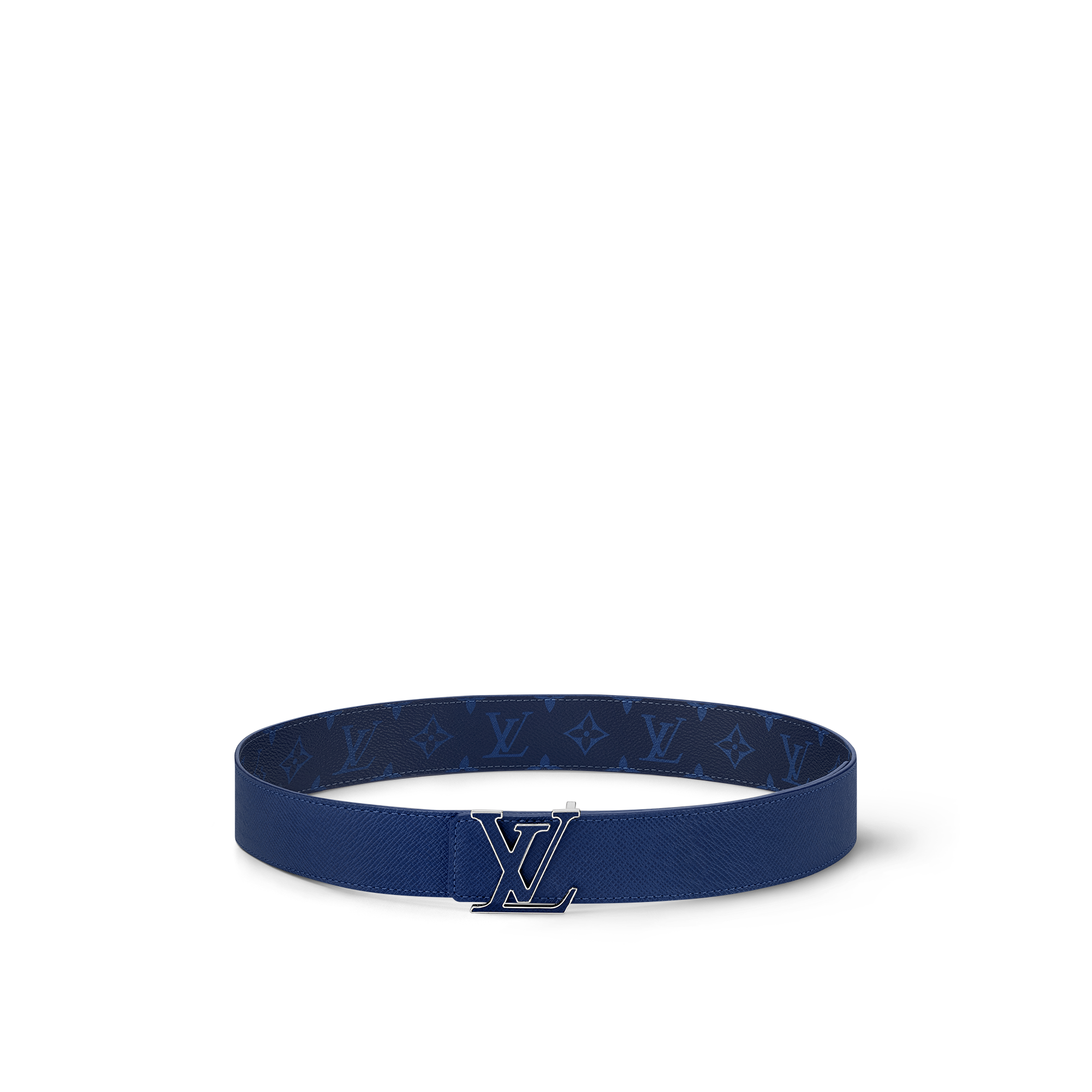 LV Initials 40mm Reversible Belt Luxury Taigarama Blue LOUIS VUITTON